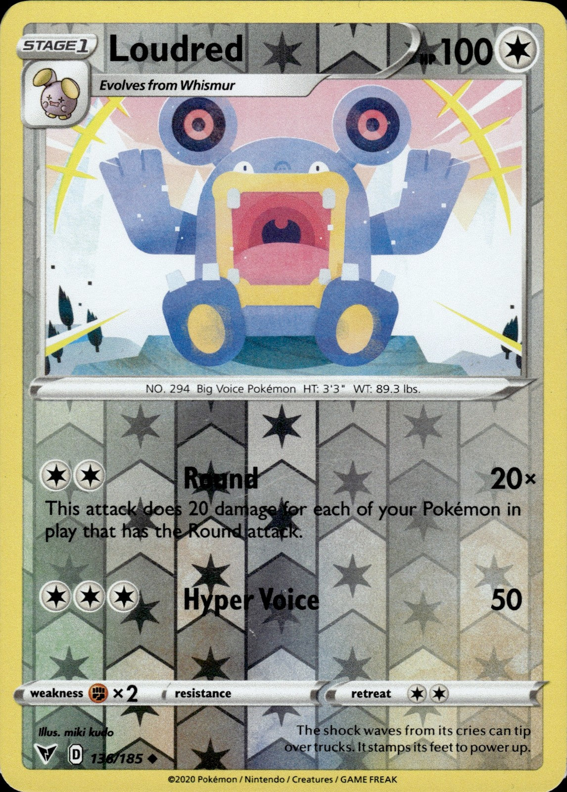 Loudred Reverse Holo Uncommon SWSH04: Vivid Voltage 136/185 NM