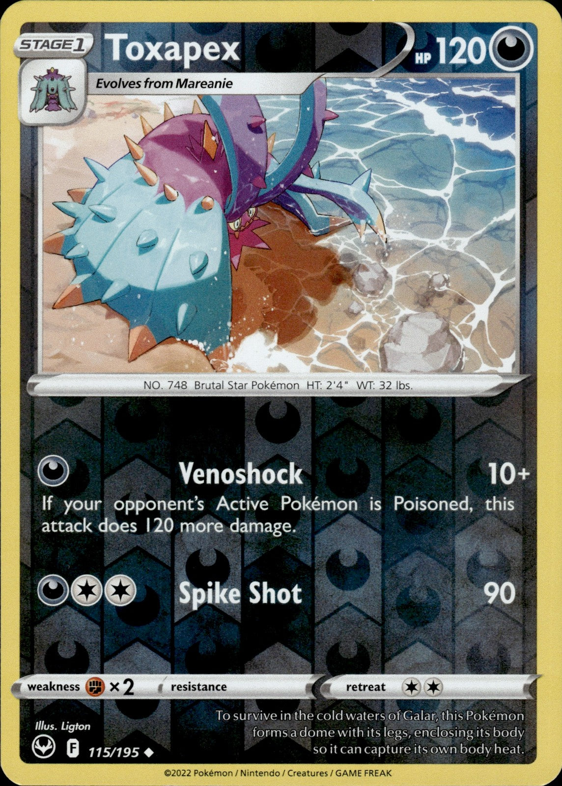 Toxapex Reverse Holo Uncommon SWSH12: Silver Tempest 115/195 NM