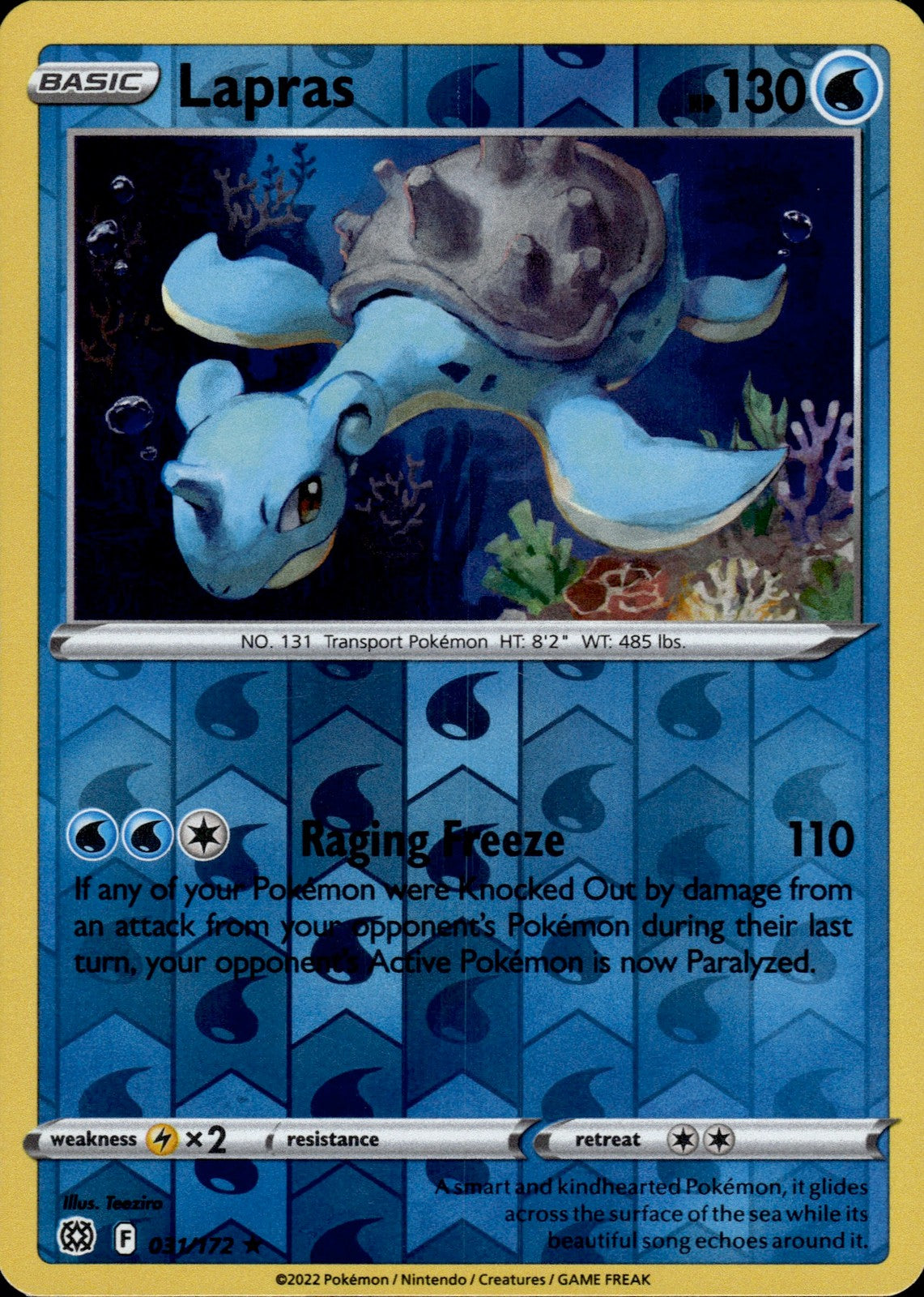 Lapras Reverse Holo Rare SWSH09: Brilliant Stars 031/172 NM