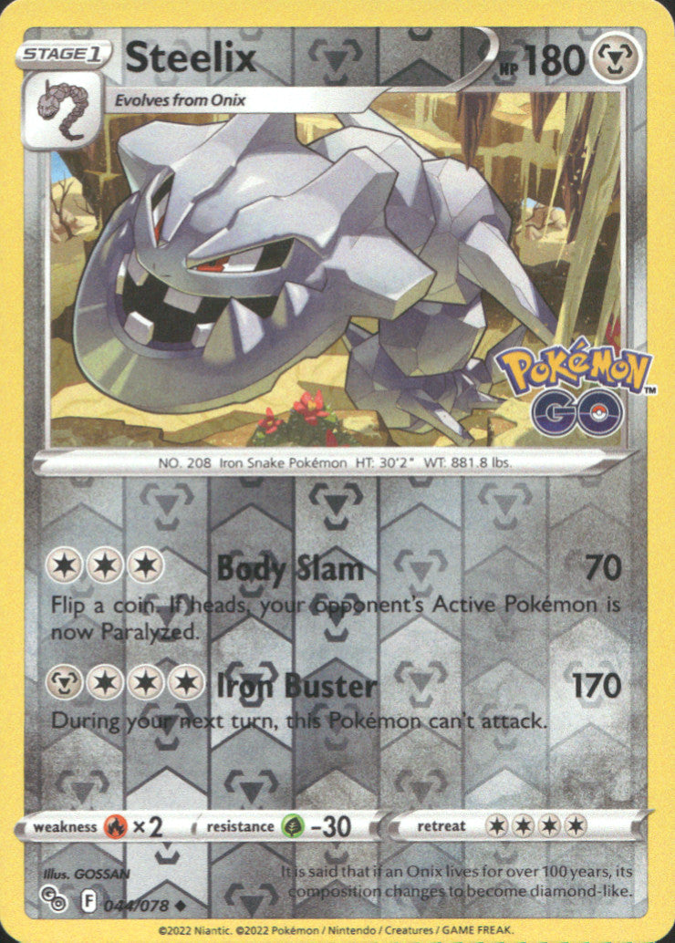 Steelix Reverse Holo Uncommon Pokemon GO 044/078 NM