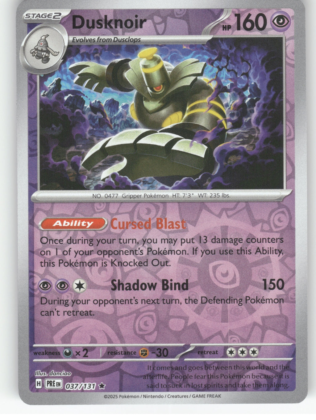 Dusknoir Reverse Holo Rare SV: Prismatic Evolutions 037/131 NM