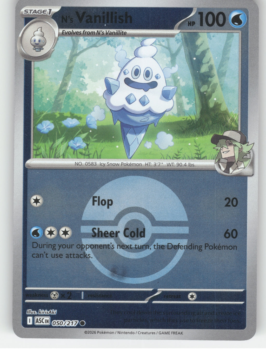 N's Vanillish (Poke Ball) Reverse Holo Common ME: Ascended Heroes 050/217 NM
