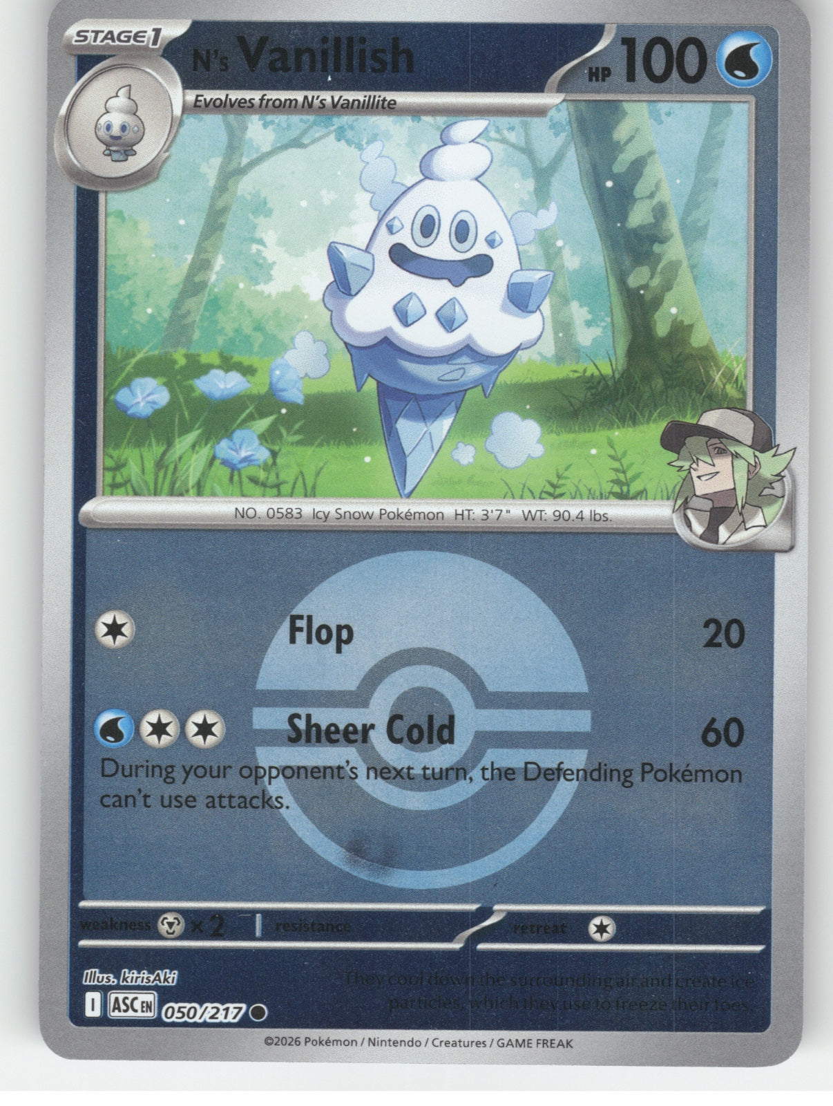 N's Vanillish (Poke Ball) Reverse Holo Common ME: Ascended Heroes 050/217 NM