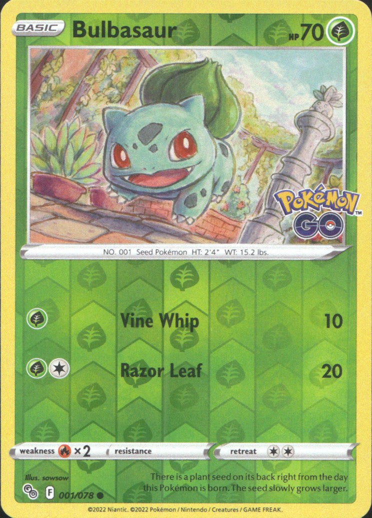 Bulbasaur Reverse Holo Common Pokemon GO 001/078 NM