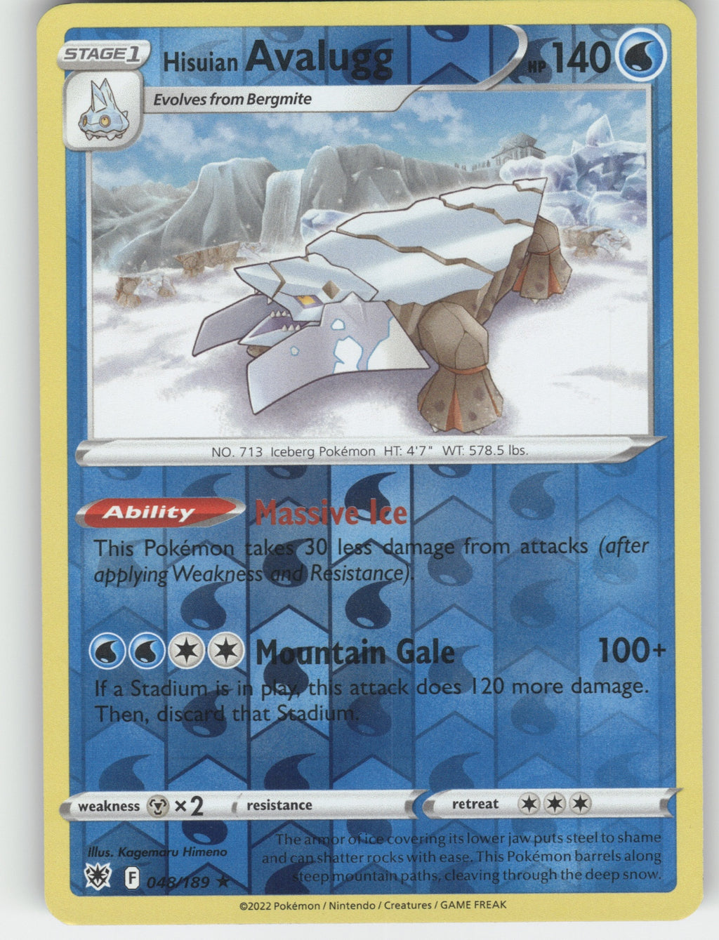 Hisuian Avalugg Reverse Holo Rare SWSH10: Astral Radiance 048/189 NM