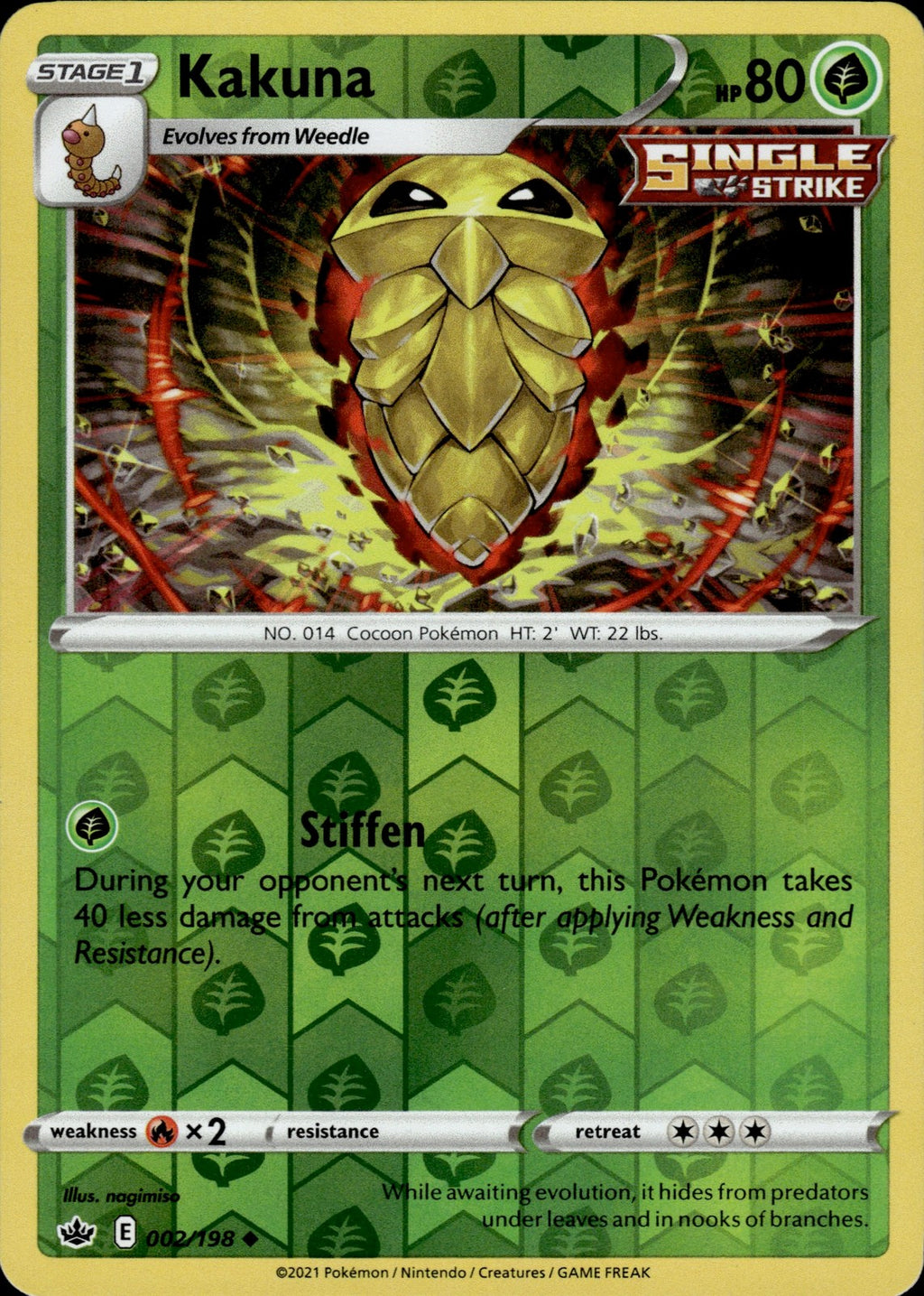 Kakuna Reverse Holo Uncommon SWSH06: Chilling Reign 002/198 NM