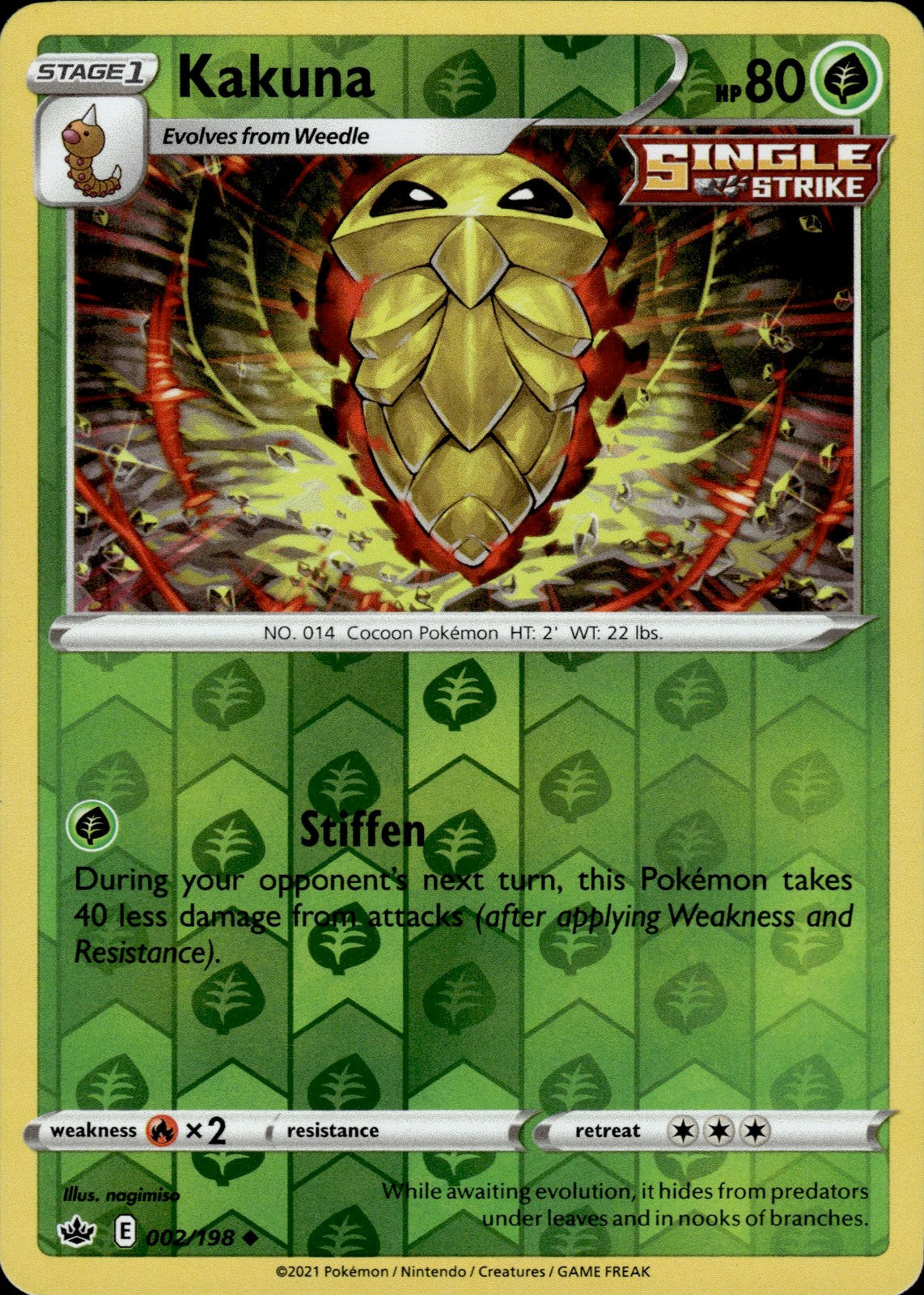 Kakuna Reverse Holo Uncommon SWSH06: Chilling Reign 002/198 NM