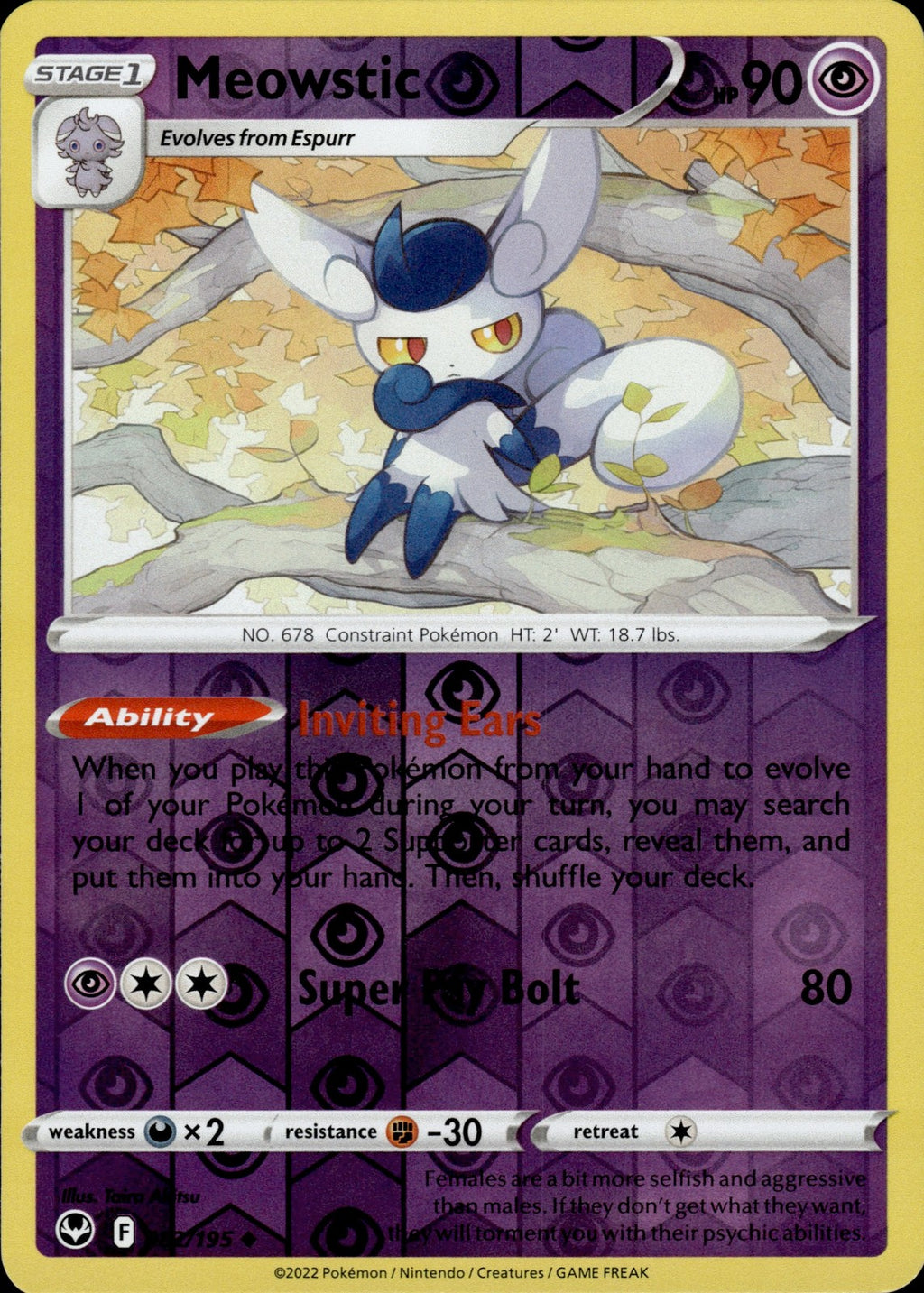 Meowstic Reverse Holo Uncommon SWSH12: Silver Tempest 082/195 NM