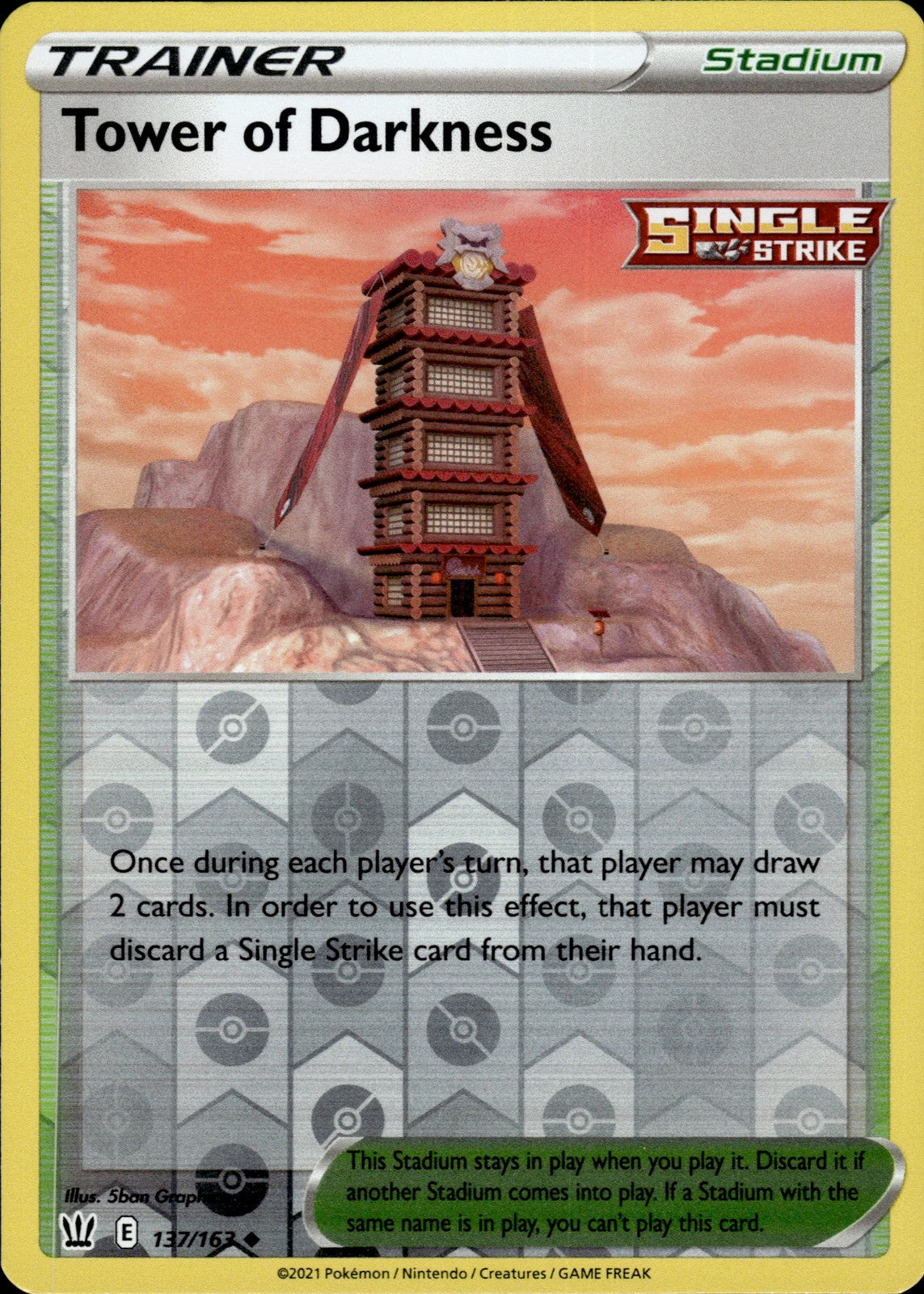 Tower of Darkness Reverse Holo Uncommon SWSH05: Battle Styles 137/163 NM