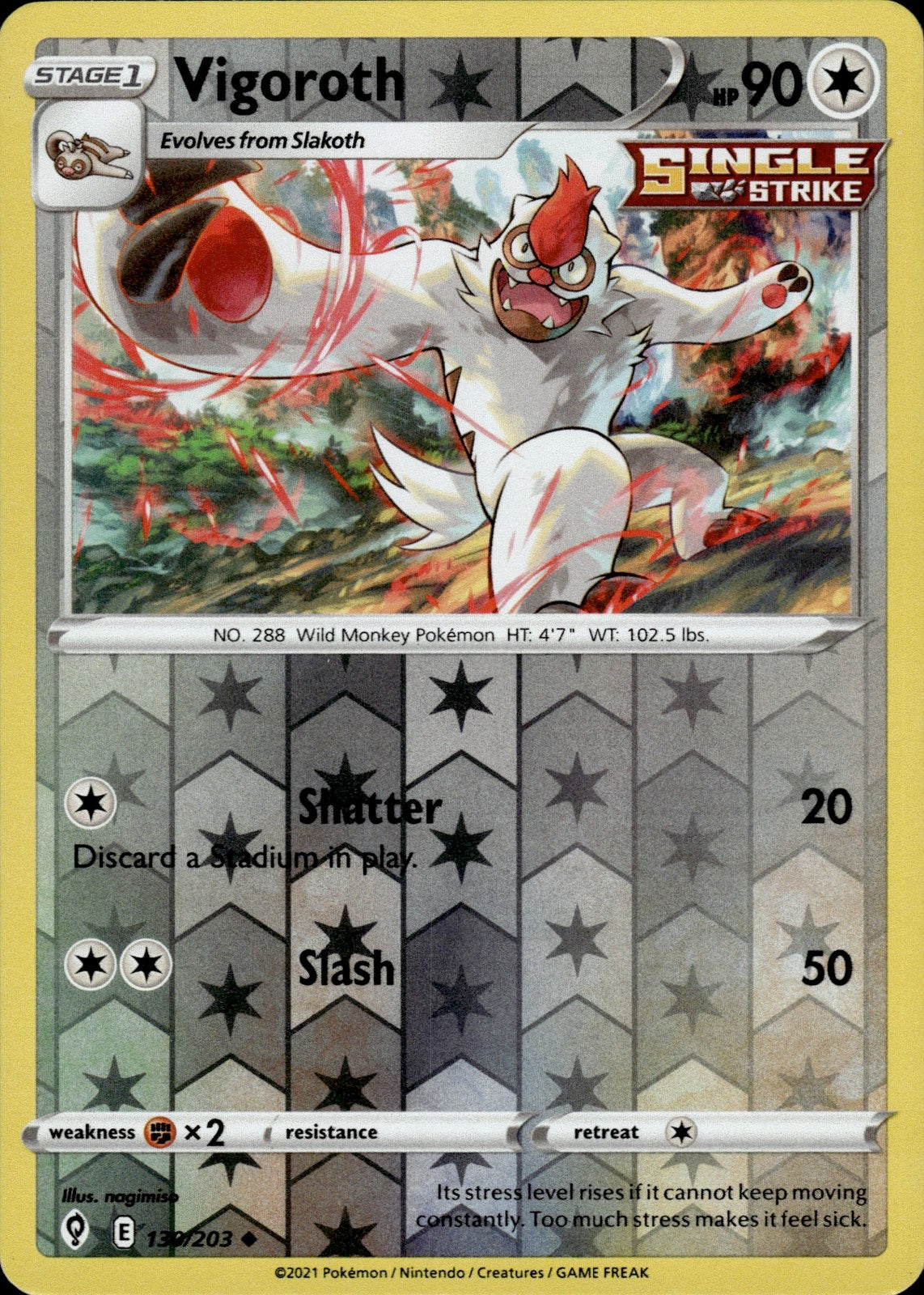 Vigoroth Reverse Holo Uncommon SWSH07: Evolving Skies 130/203 NM