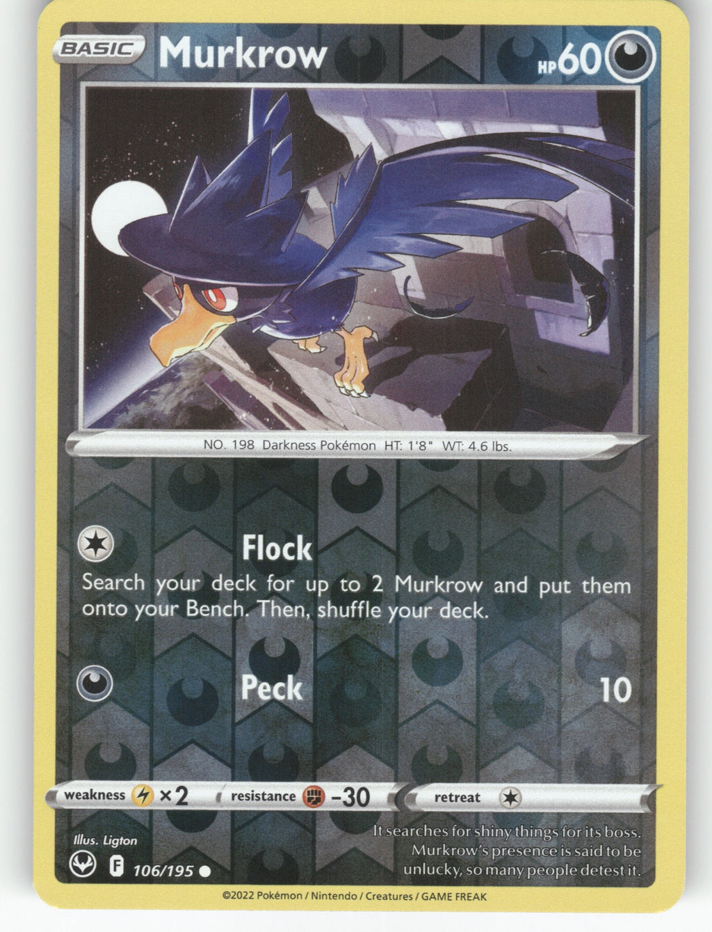 Murkrow Reverse Holo Common SWSH12: Silver Tempest 106/195 NM