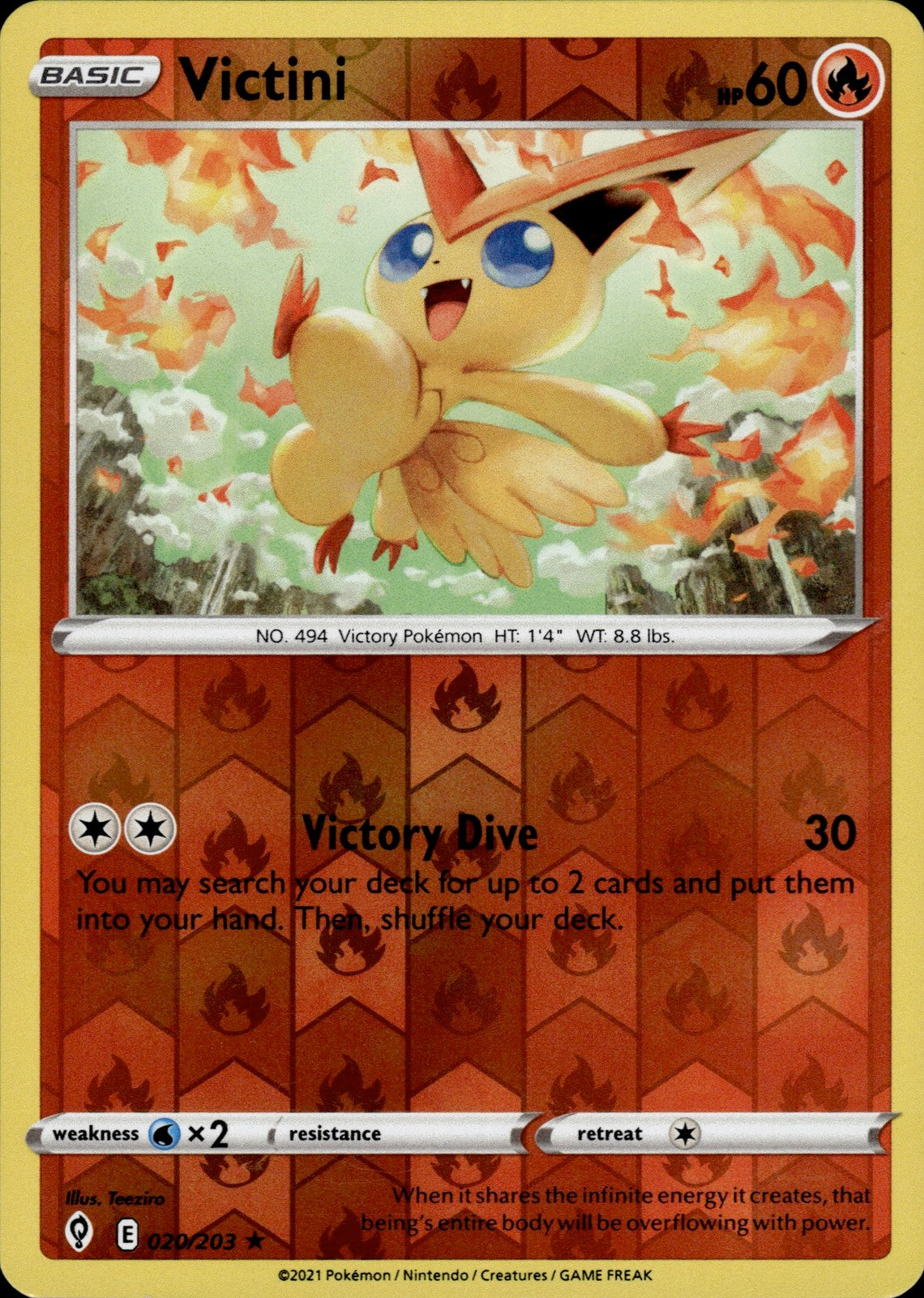 Victini Reverse Holo Holo Rare SWSH07: Evolving Skies 020/203 NM