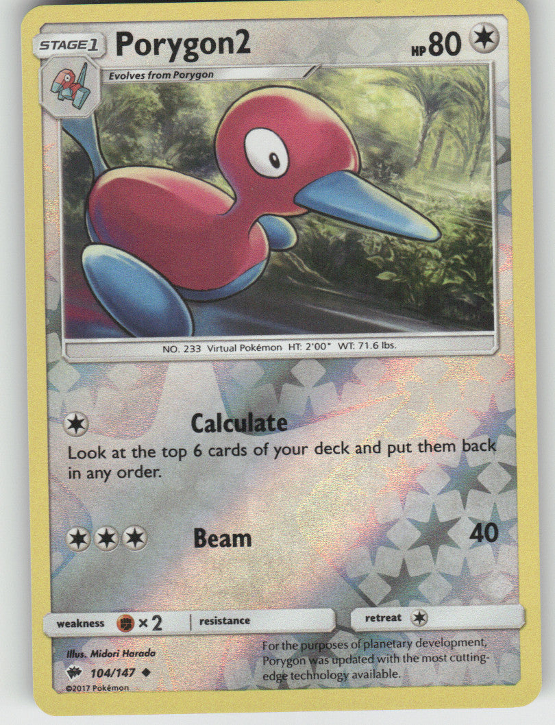 Porygon2 Reverse Holo Uncommon SM - Burning Shadows 104/147 NM