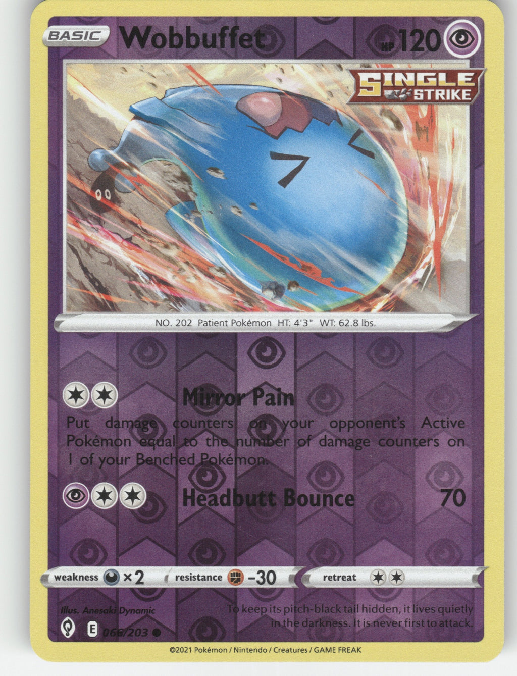 Wobbuffet Reverse Holo Common SWSH07: Evolving Skies 066/203 NM