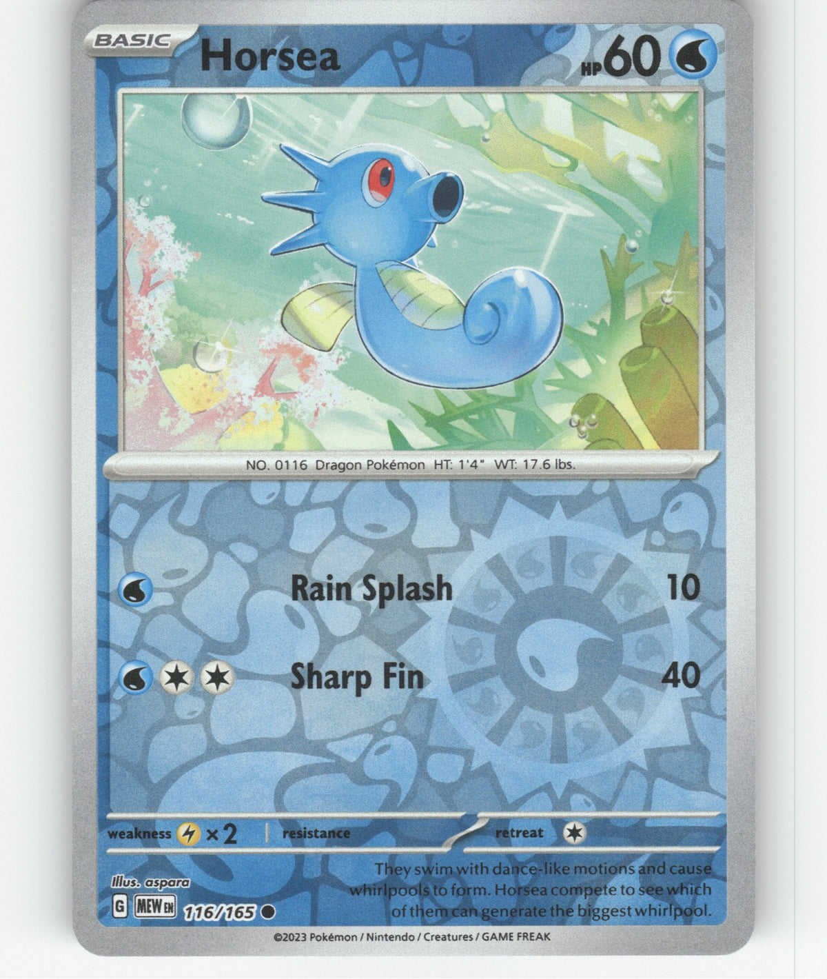 Horsea Reverse Holo Common SV: Scarlet & Violet 151 116/165 NM