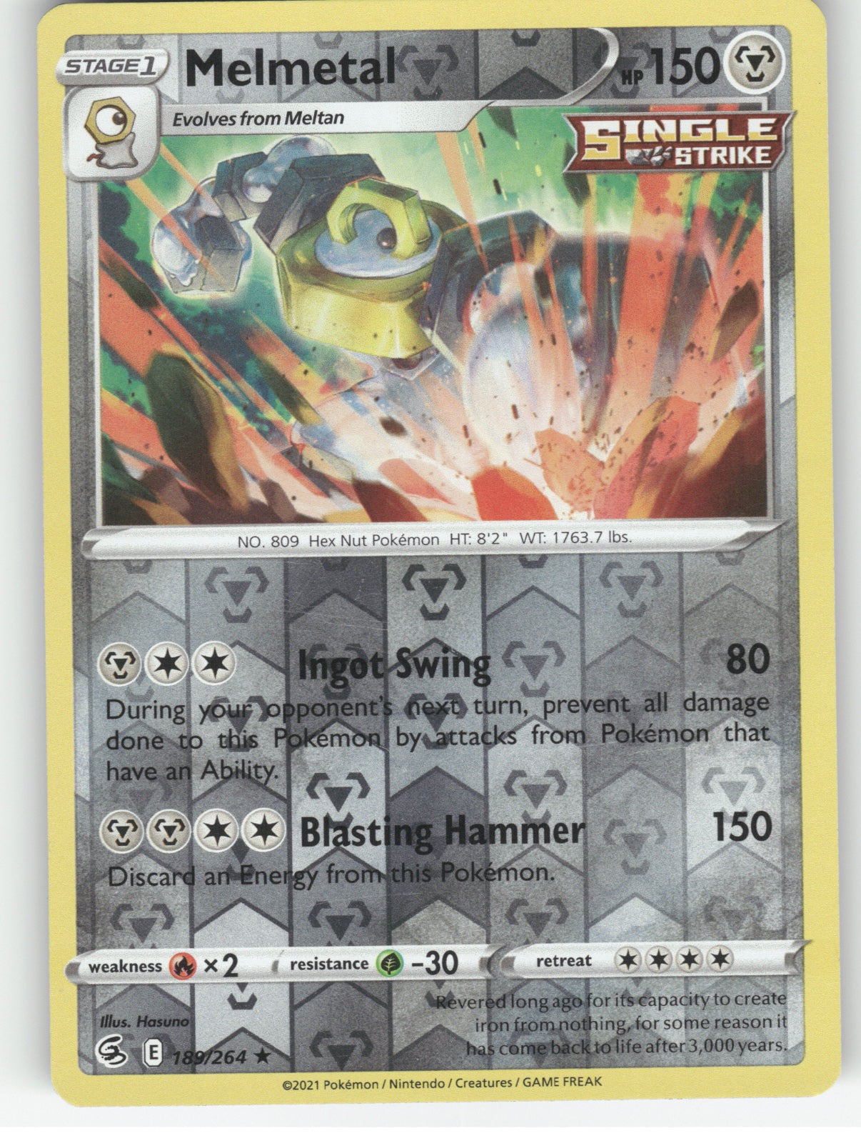 Melmetal Reverse Holo Holo Rare SWSH08: Fusion Strike 189/264 NM