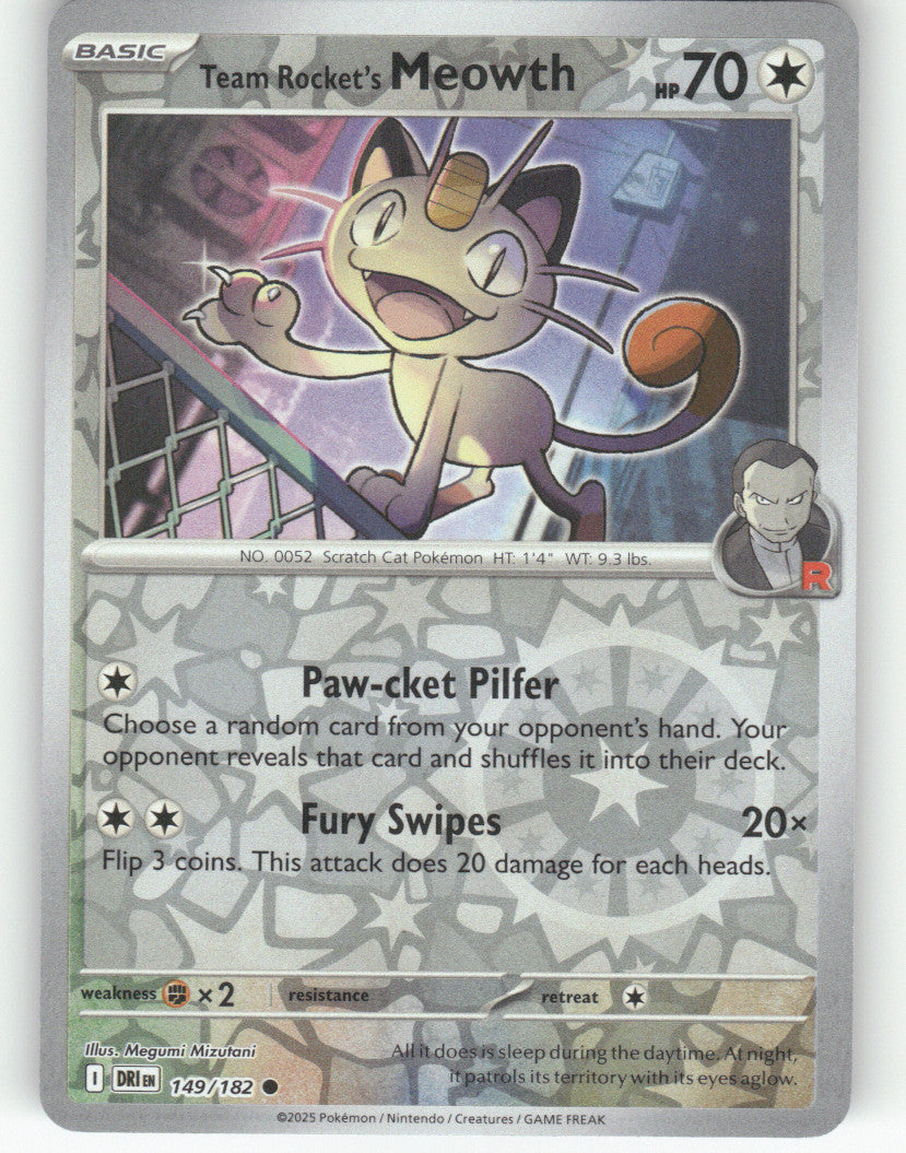 Team Rocket's Meowth Reverse Holo Common SV10: Destined Rivals 149/182 NM