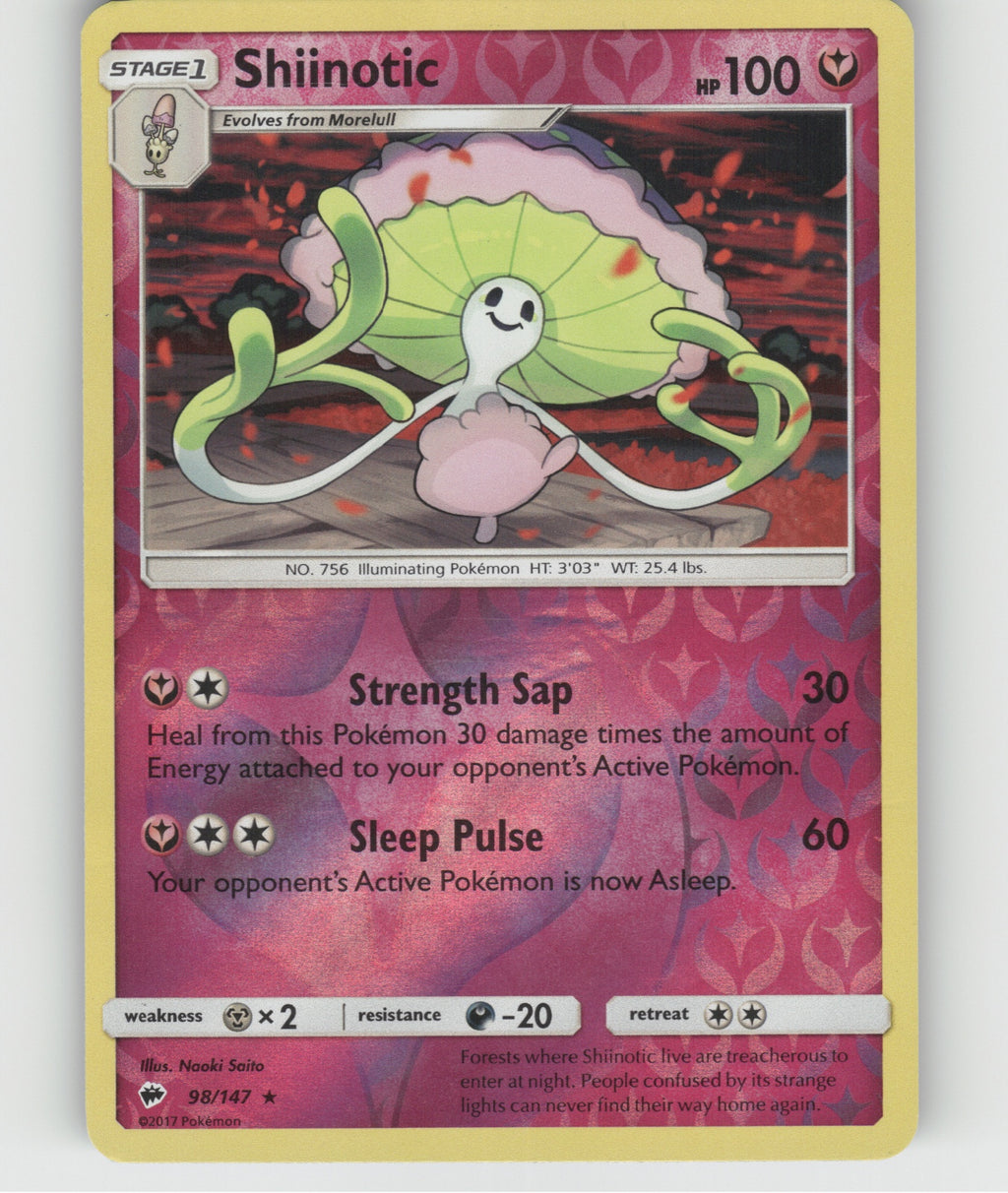 Shiinotic Reverse Holo Rare SM - Burning Shadows 98/147 NM