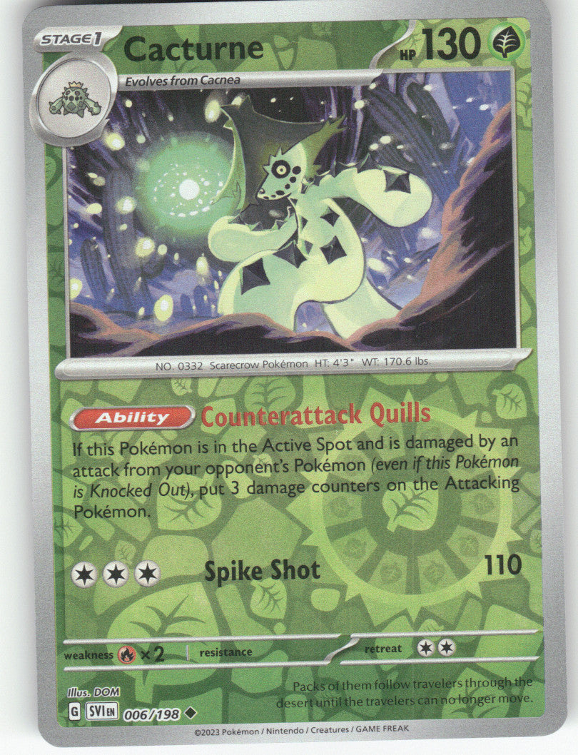 Cacturne Reverse Holo Uncommon SV01: Scarlet & Violet Base Set 006/198 NM