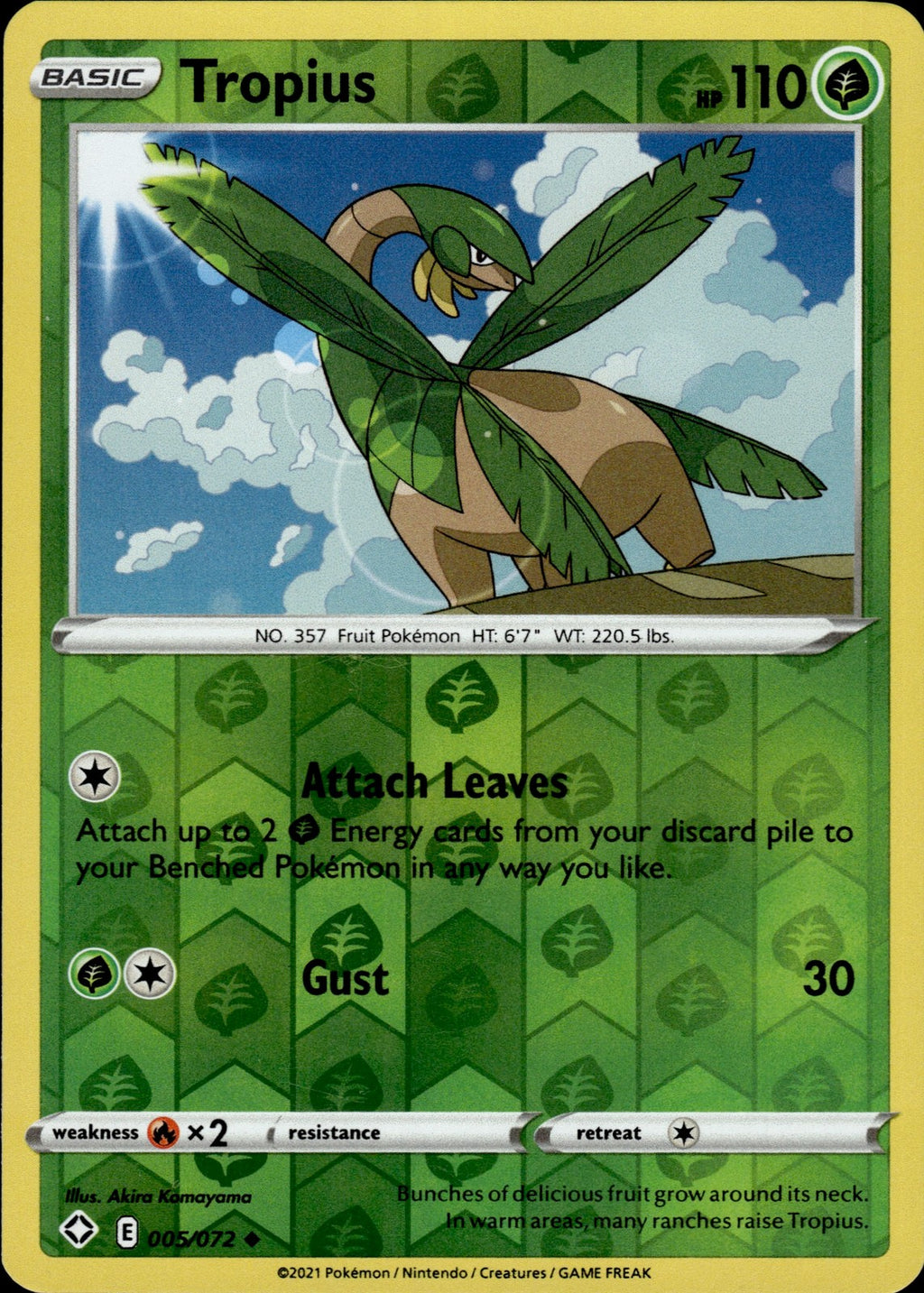 Tropius Reverse Holo Uncommon Shining Fates 005/072 NM