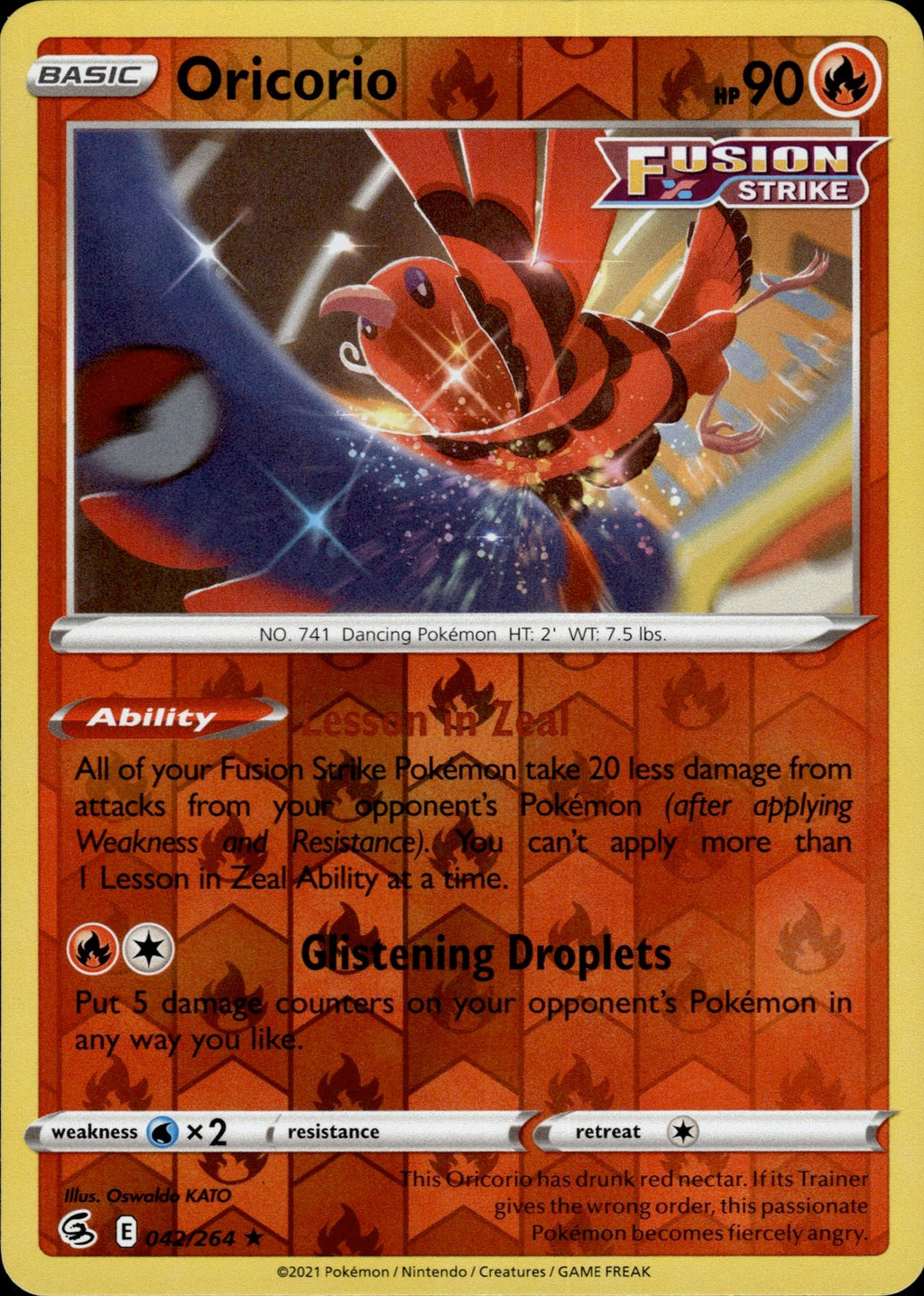 Oricorio Reverse Holo Rare SWSH08: Fusion Strike 042/264 NM