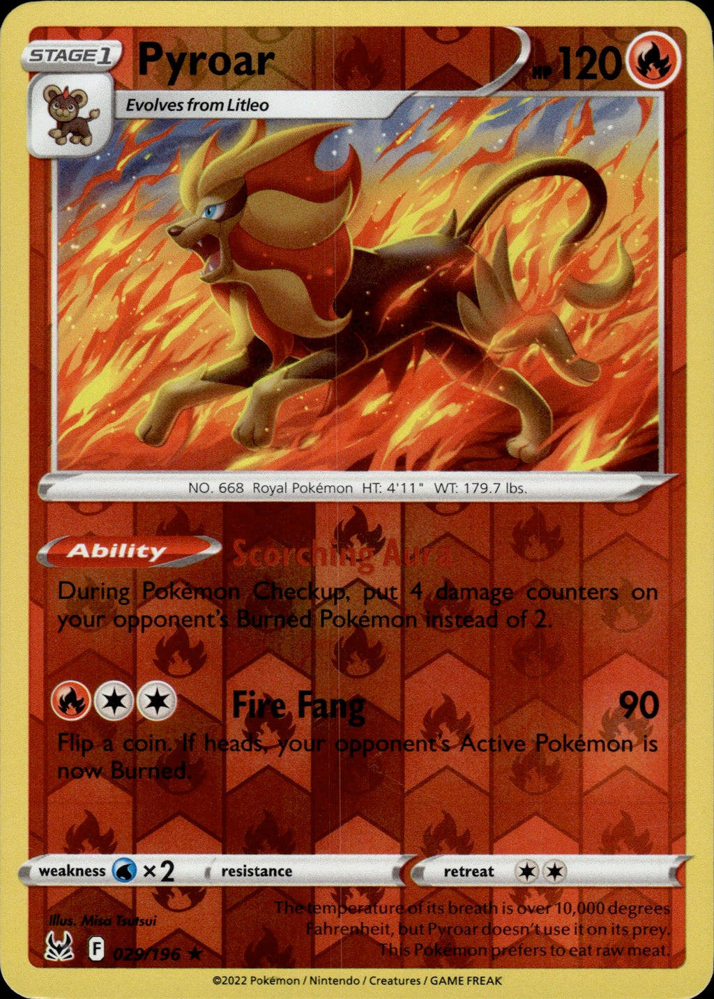 Pyroar Reverse Holo Holo Rare SWSH11: Lost Origin 029/196 NM