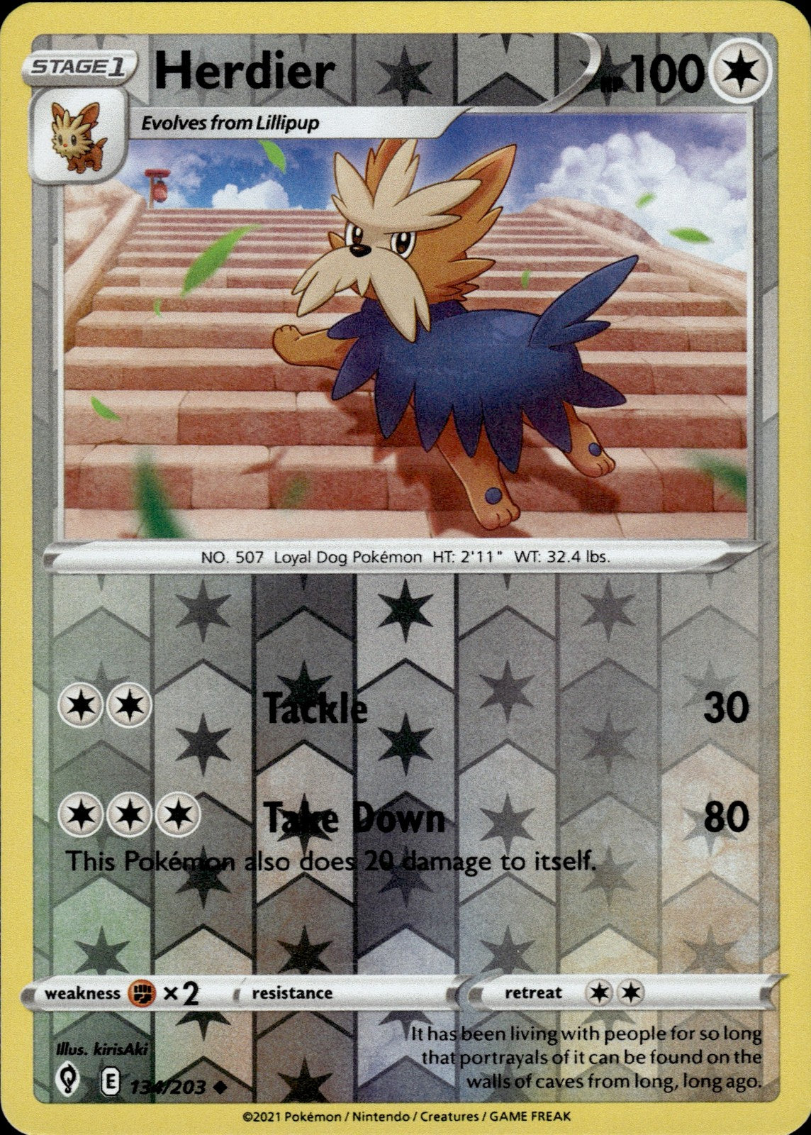 Herdier Reverse Holo Uncommon SWSH07: Evolving Skies 134/203 NM