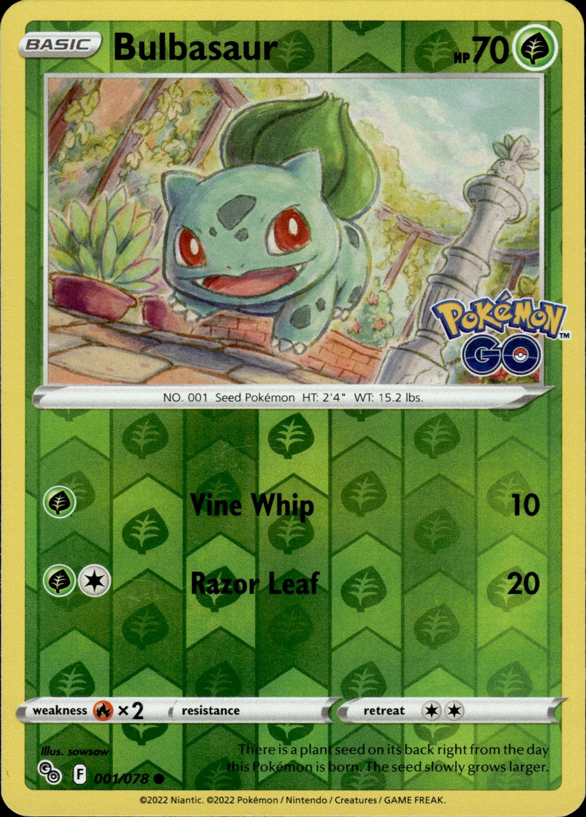 Bulbasaur Reverse Holo Common Pokemon GO 001/078 NM