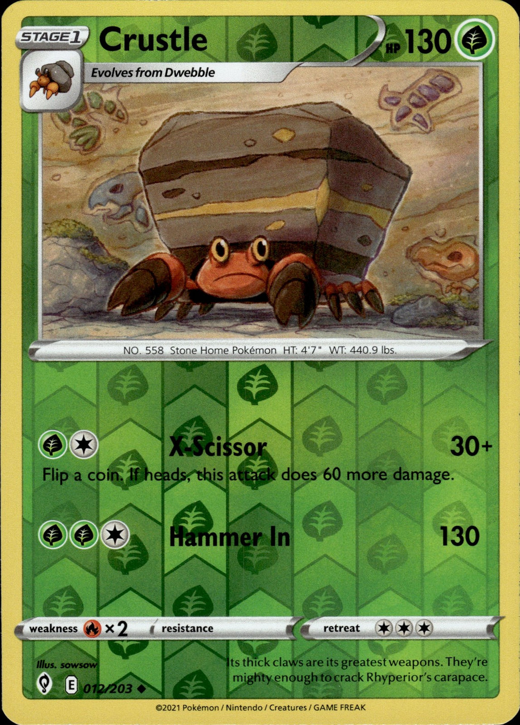 Crustle Reverse Holo Uncommon SWSH07: Evolving Skies 012/203 NM