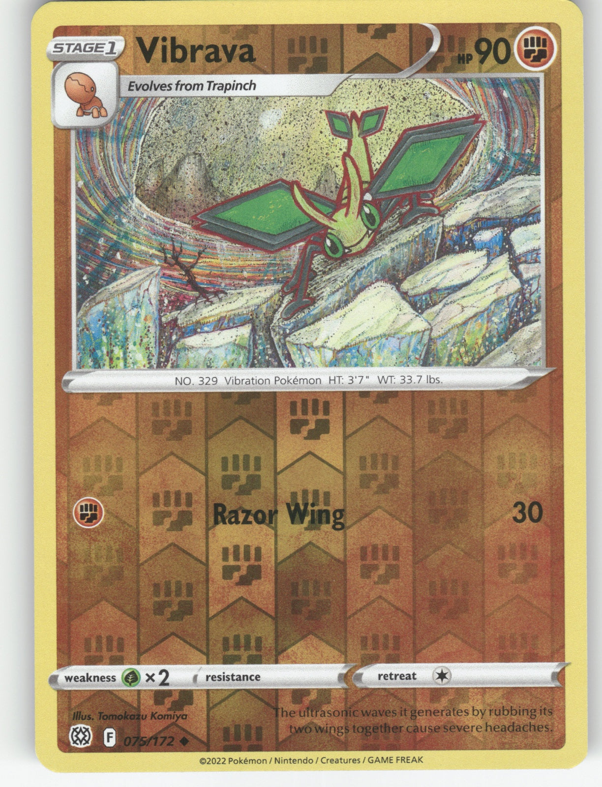 Vibrava Reverse Holo Uncommon SWSH09: Brilliant Stars 075/172 NM