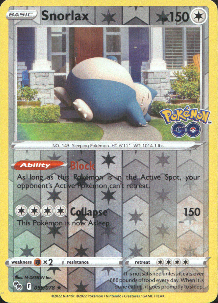 Snorlax Reverse Holo Holo Rare Pokemon GO 055/078 NM