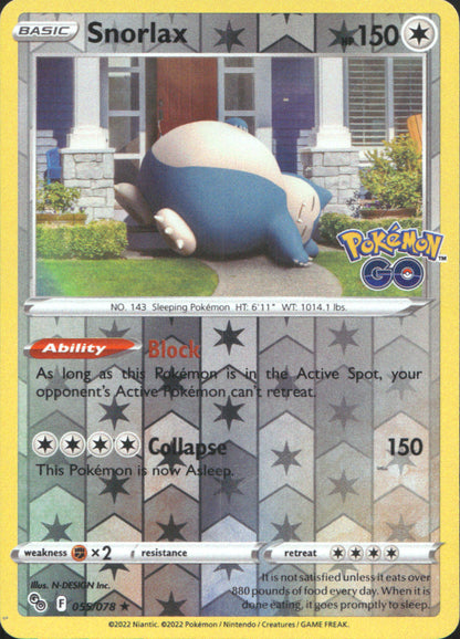 Snorlax Reverse Holo Holo Rare Pokemon GO 055/078 NM