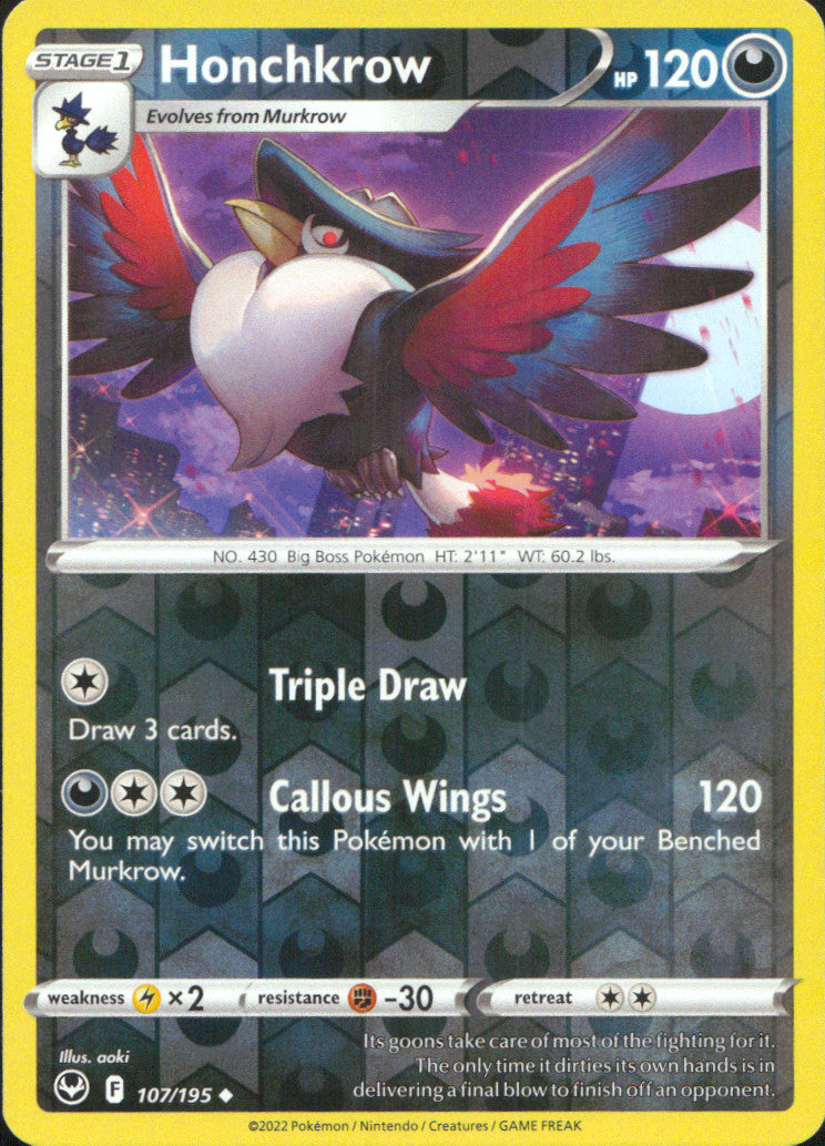 Honchkrow Reverse Holo Uncommon SWSH12: Silver Tempest 107/195 NM