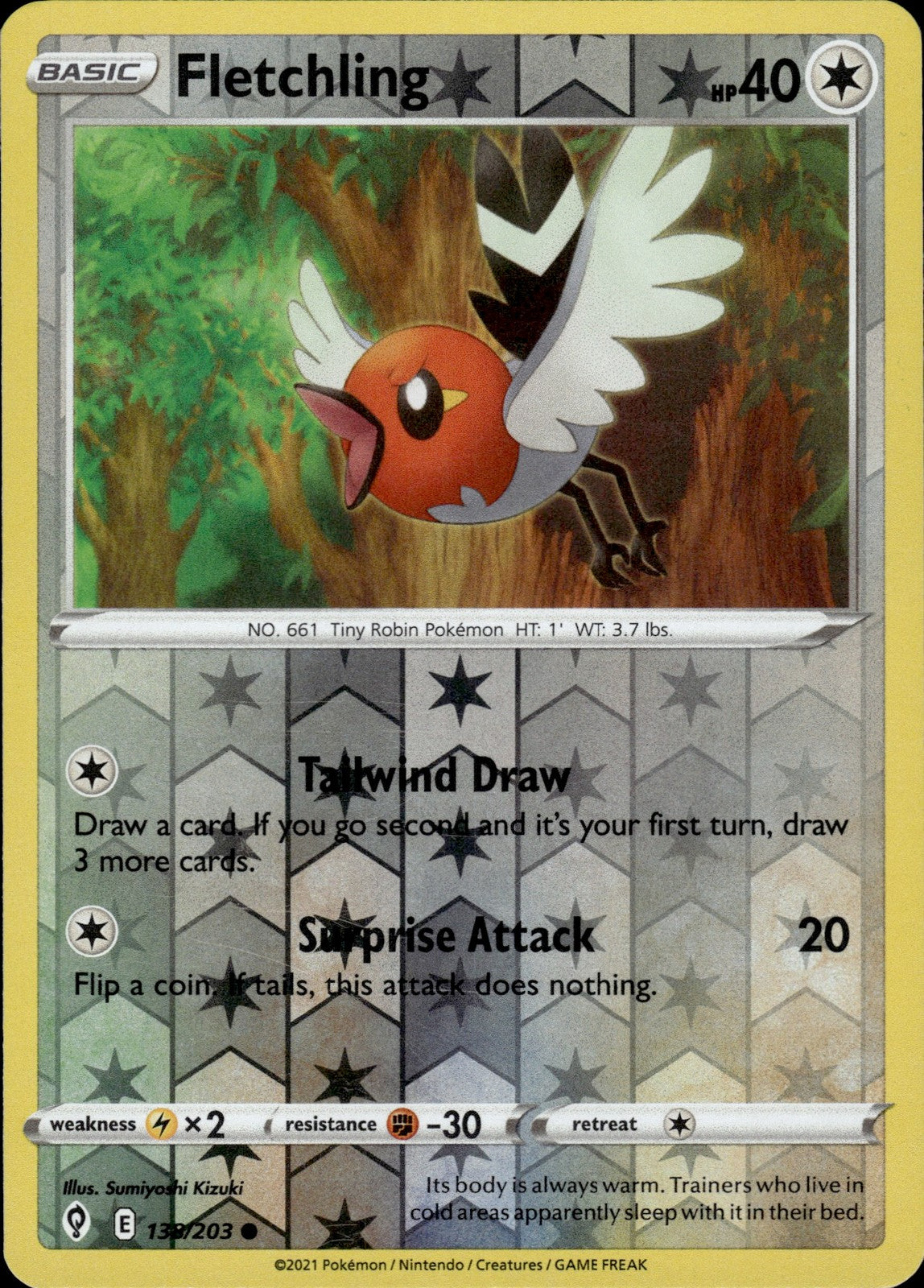 Fletchling Reverse Holo Common SWSH07: Evolving Skies 138/203 NM