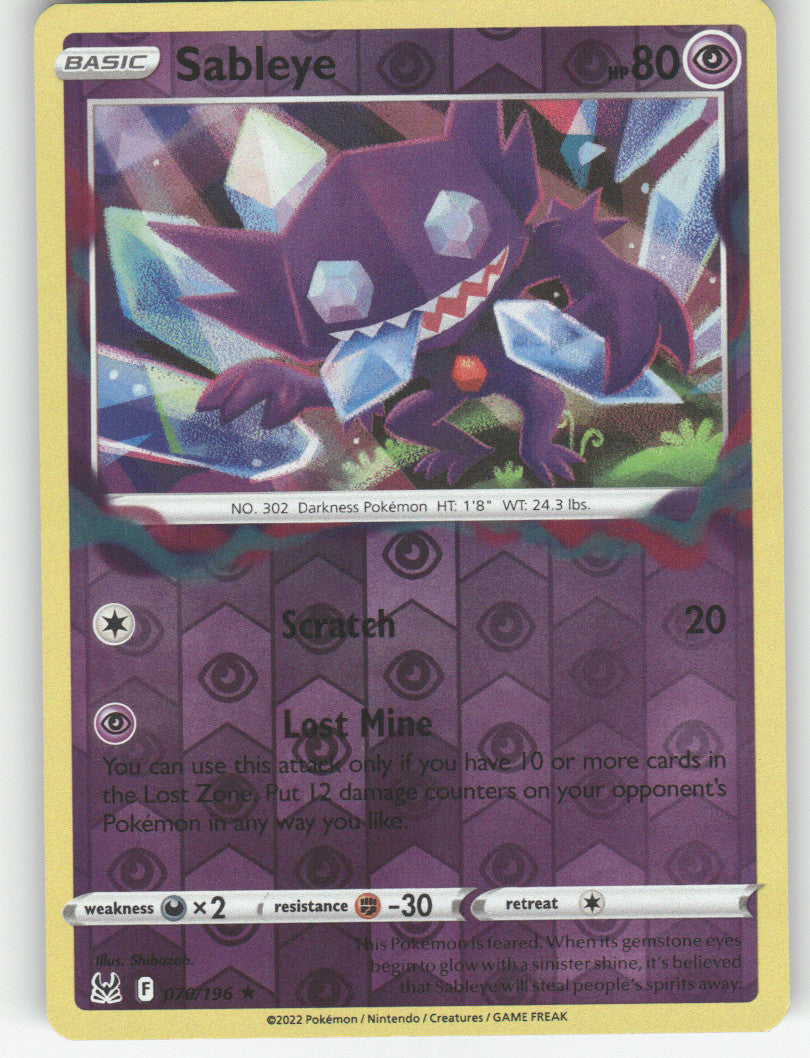 Sableye Reverse Holo Holo Rare SWSH11: Lost Origin 070/196 NM