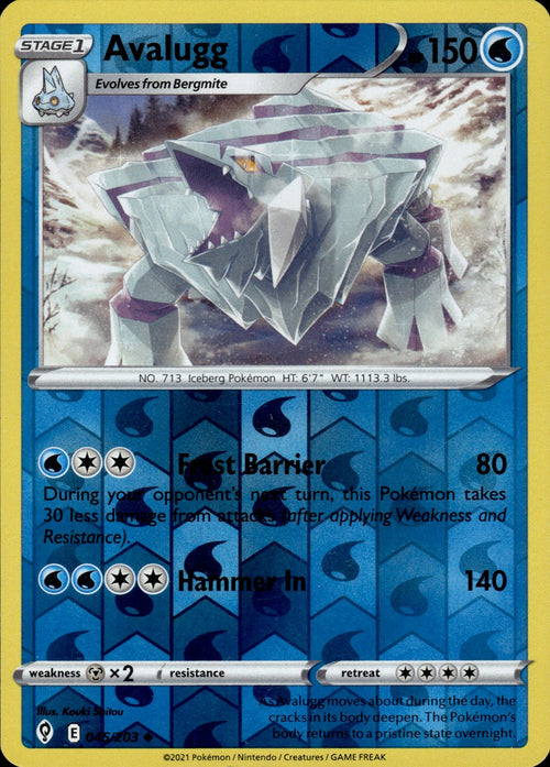 Avalugg Reverse Holo Uncommon SWSH07: Evolving Skies 045/203 NM