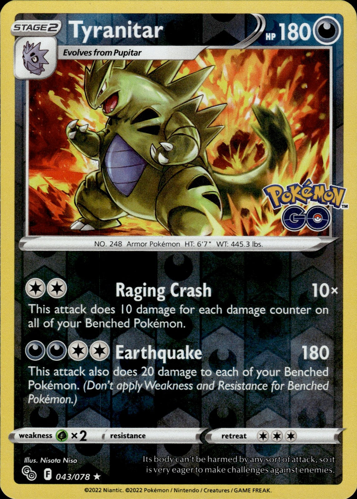 Tyranitar Reverse Holo Holo Rare Pokemon GO 043/078 NM