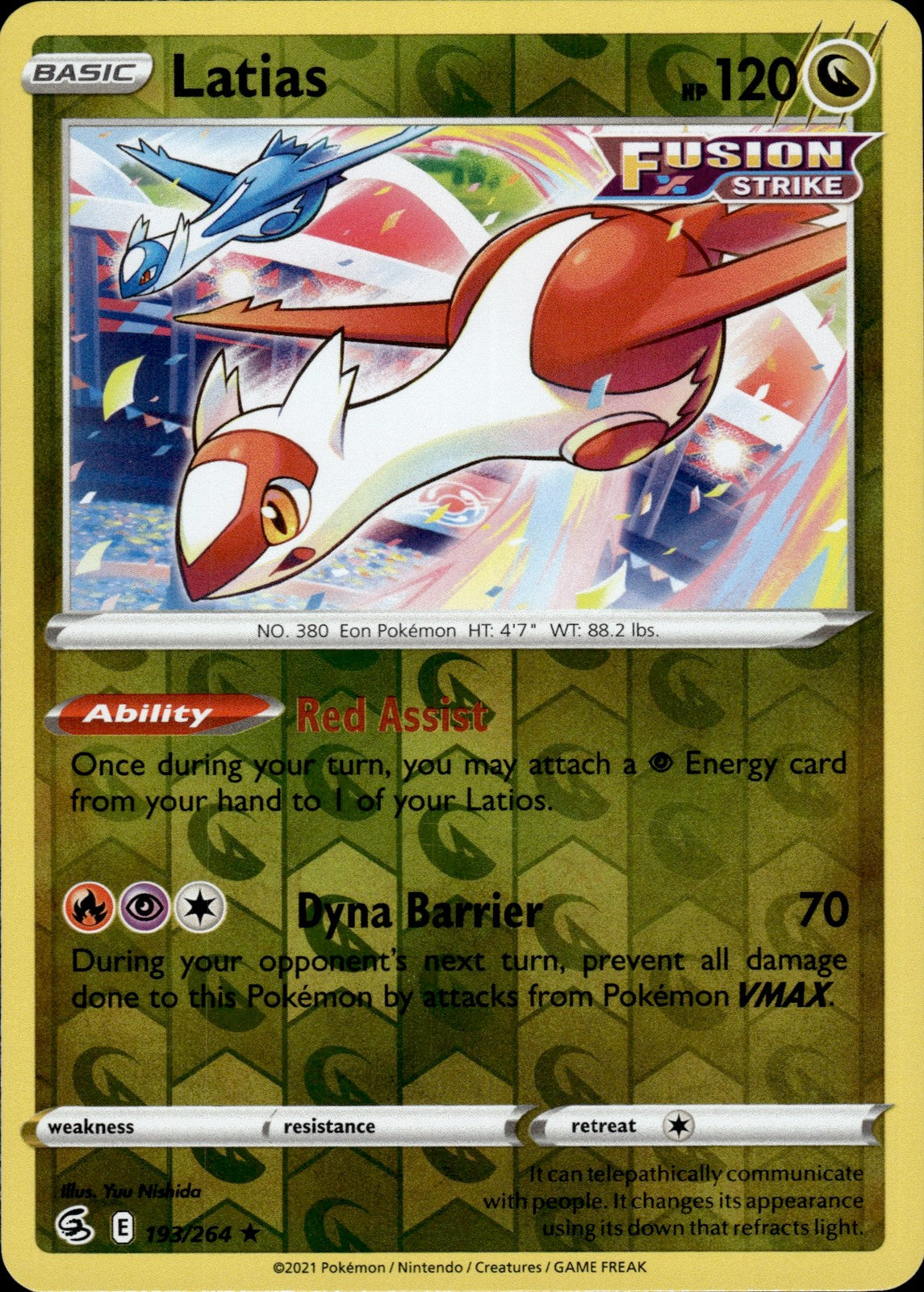 Latias Reverse Holo Rare SWSH08: Fusion Strike 193/264 NM