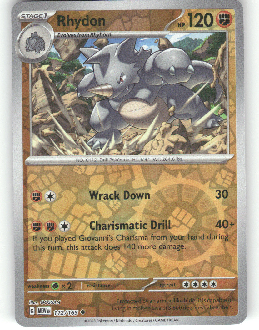 Rhydon Reverse Holo Uncommon SV: Scarlet & Violet 151 112/165 NM