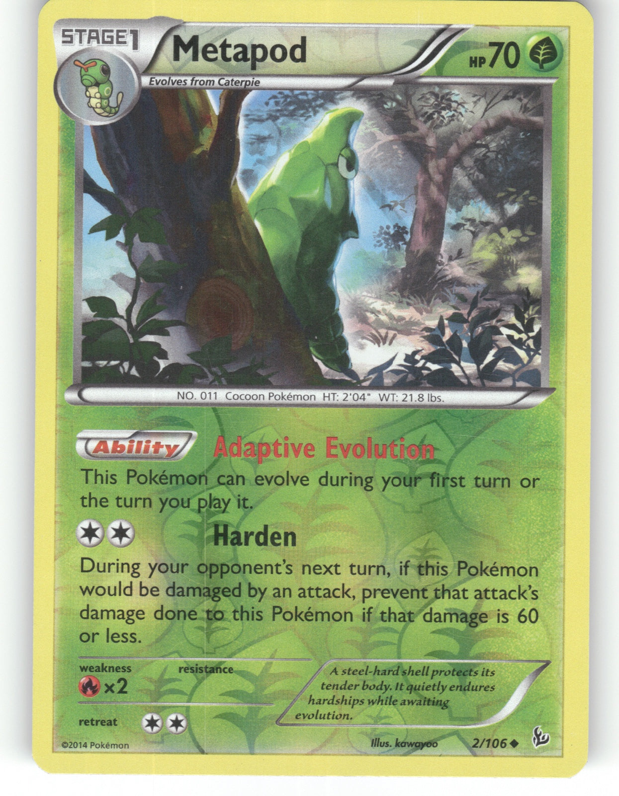 Metapod Reverse Holo Uncommon XY - Flashfire 2/106 NM