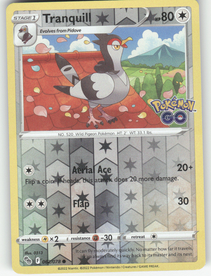 Tranquill Reverse Holo Common Pokemon GO 062/078 NM