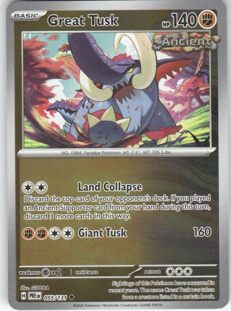 Great Tusk Reverse Holo Uncommon SV: Prismatic Evolutions 055/131 NM