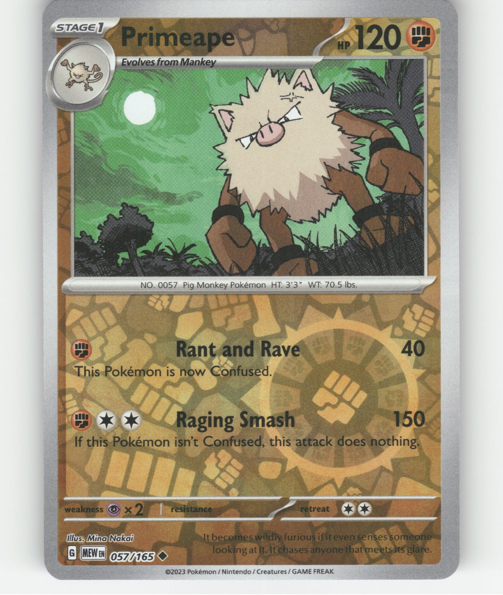 Primeape Reverse Holo Uncommon SV: Scarlet & Violet 151 057/165 NM