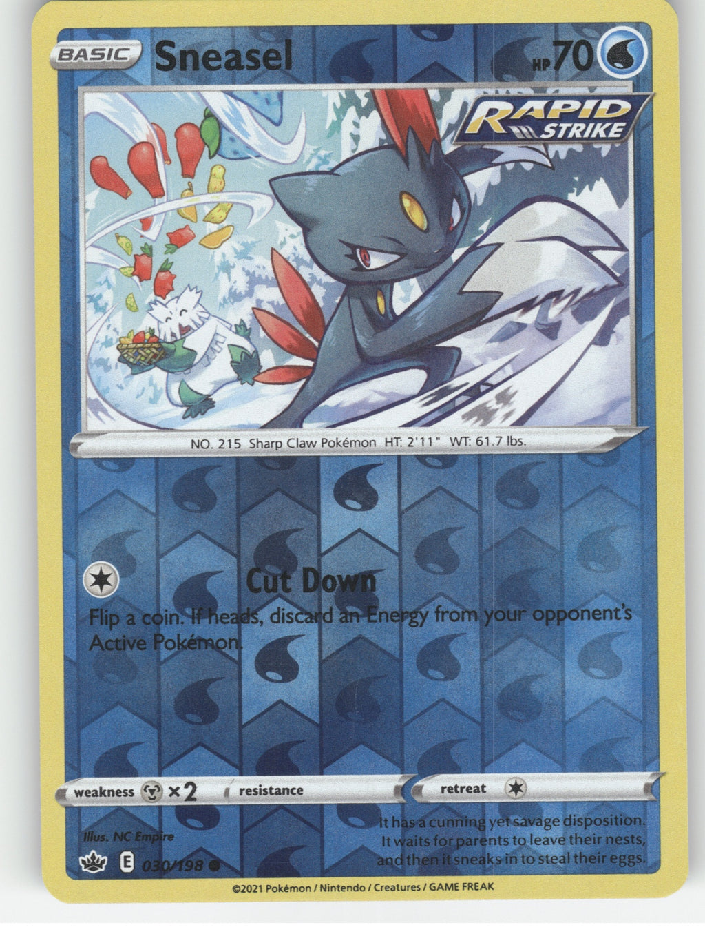 Sneasel Reverse Holo Common SWSH06: Chilling Reign 030/198 NM