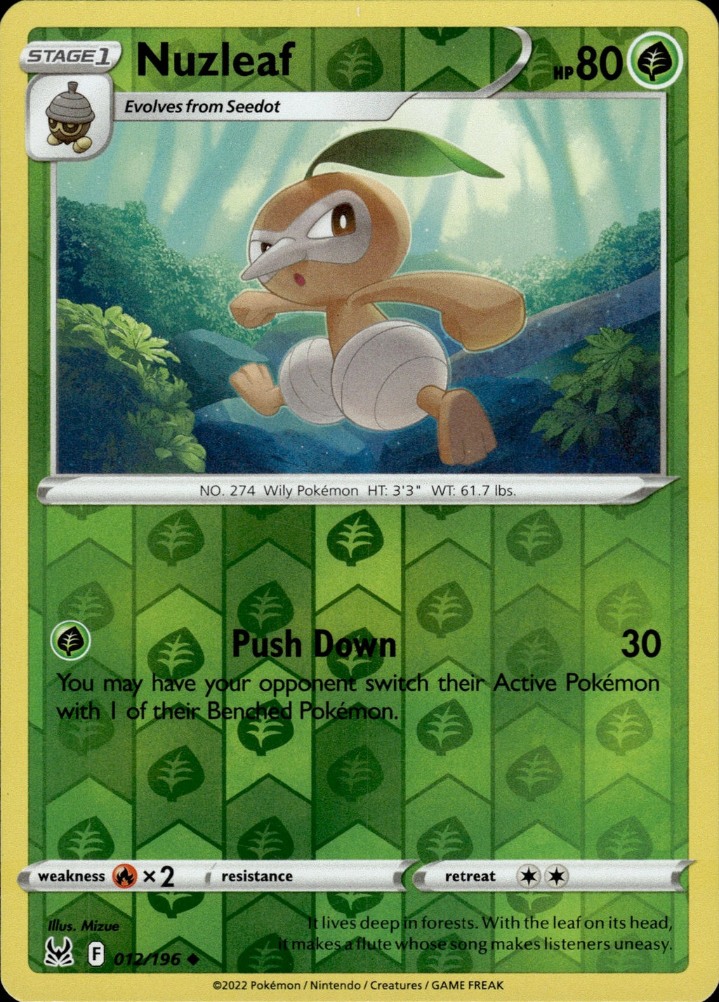 Nuzleaf Reverse Holo Uncommon SWSH11: Lost Origin 012/196 NM