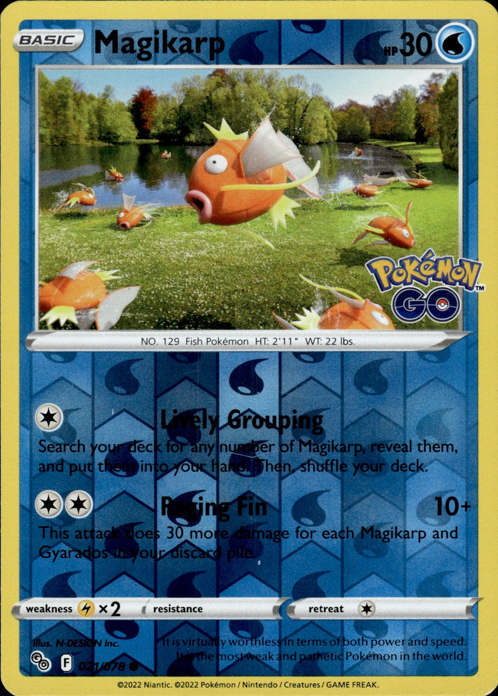 Magikarp Reverse Holo Common Pokemon GO 021/078 NM