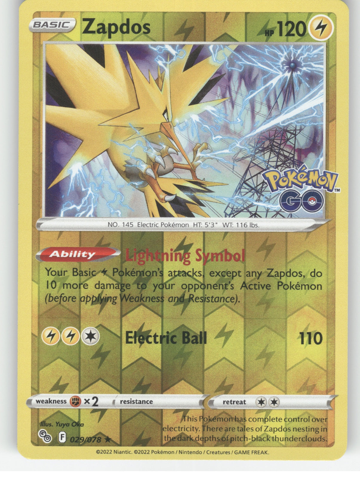 Zapdos Reverse Holo Holo Rare Pokemon GO 029/078 NM