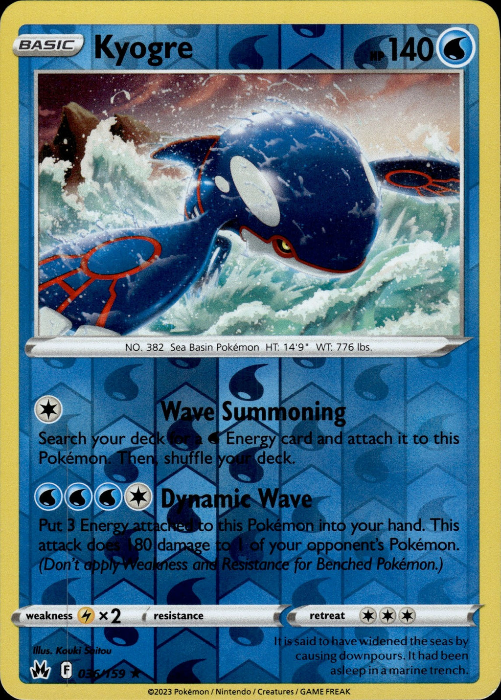 Kyogre Reverse Holo Holo Rare SWSH: Crown Zenith 036/159 NM