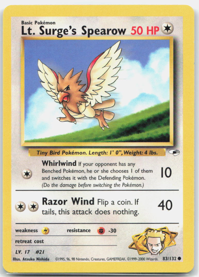 Lt. Surge's Spearow (83) Unlimited Common Gym Heroes 083/132 NM