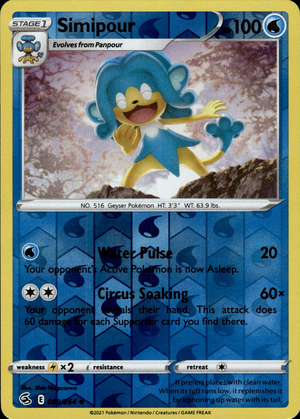 Simipour Reverse Holo Uncommon SWSH08: Fusion Strike 069/264 NM